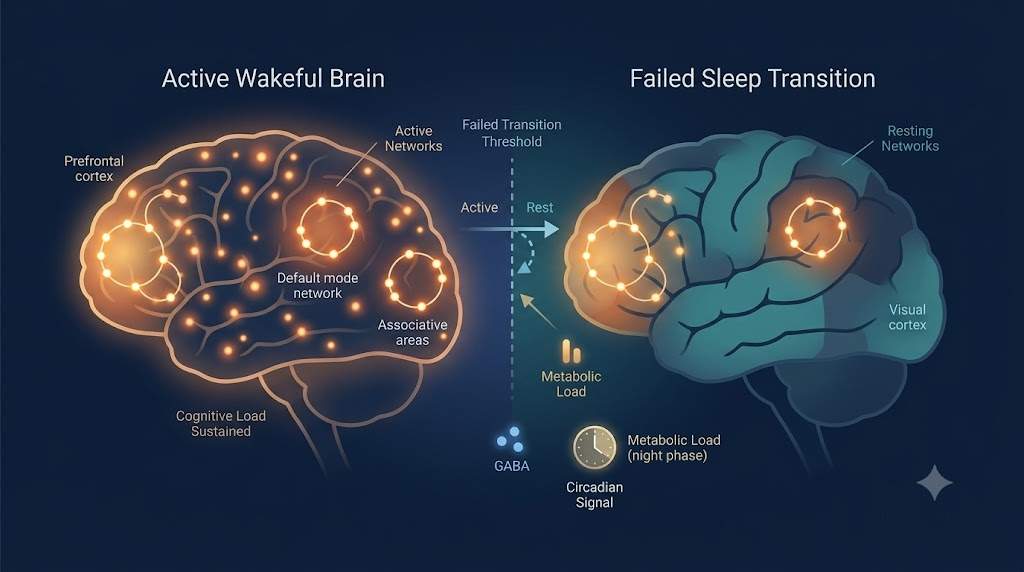 Brain transition between wake demand and recovery showing why attention depends on restoration