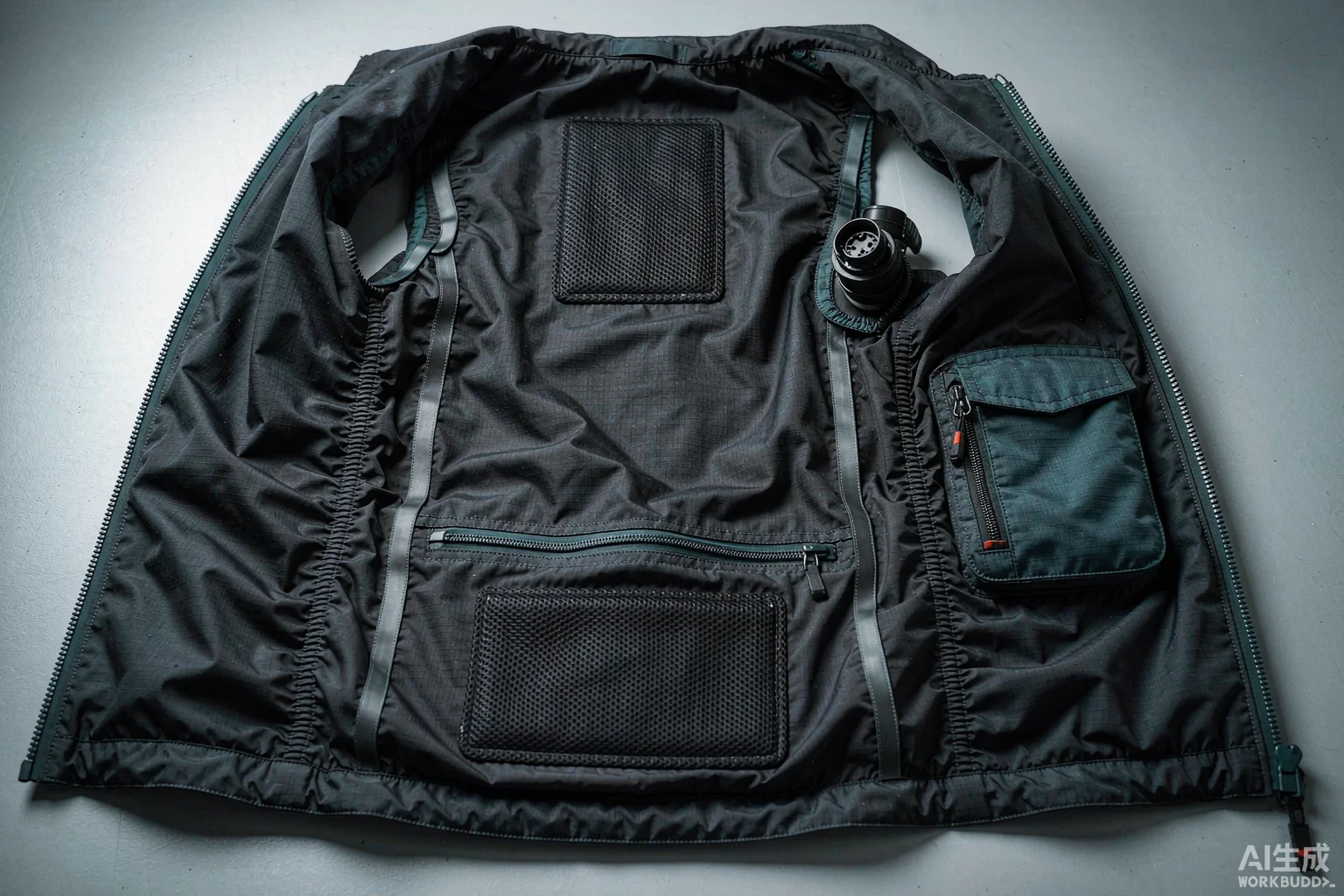 Representative garment interior showing possible heating-zone and cable-routing locations