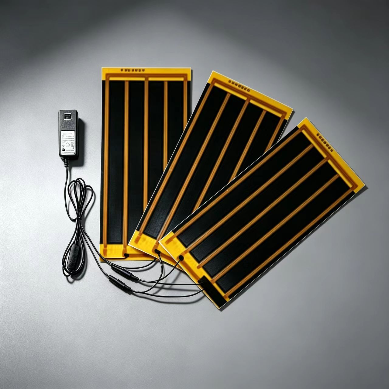 Rectangular heating-film panels with visible leads