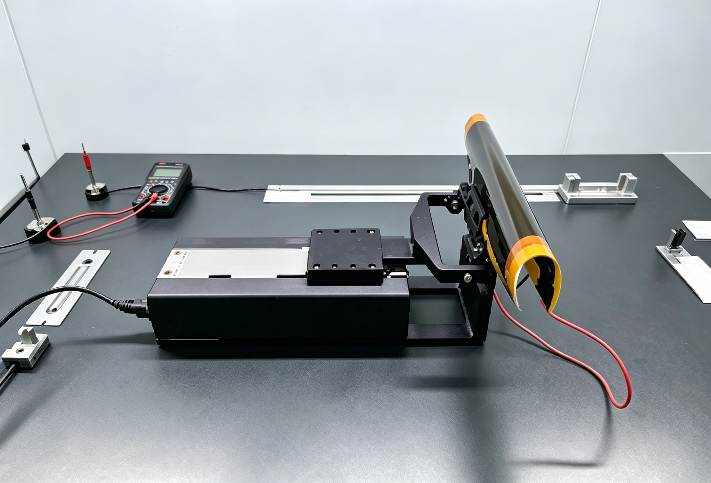 Bending test equipment evaluating a flexible heating film sample
