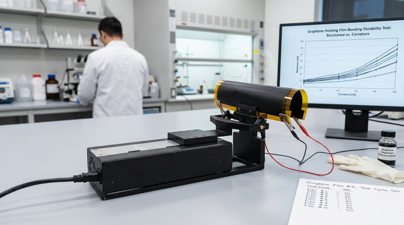 Flexible heating film connected to electrical and thermal validation equipment