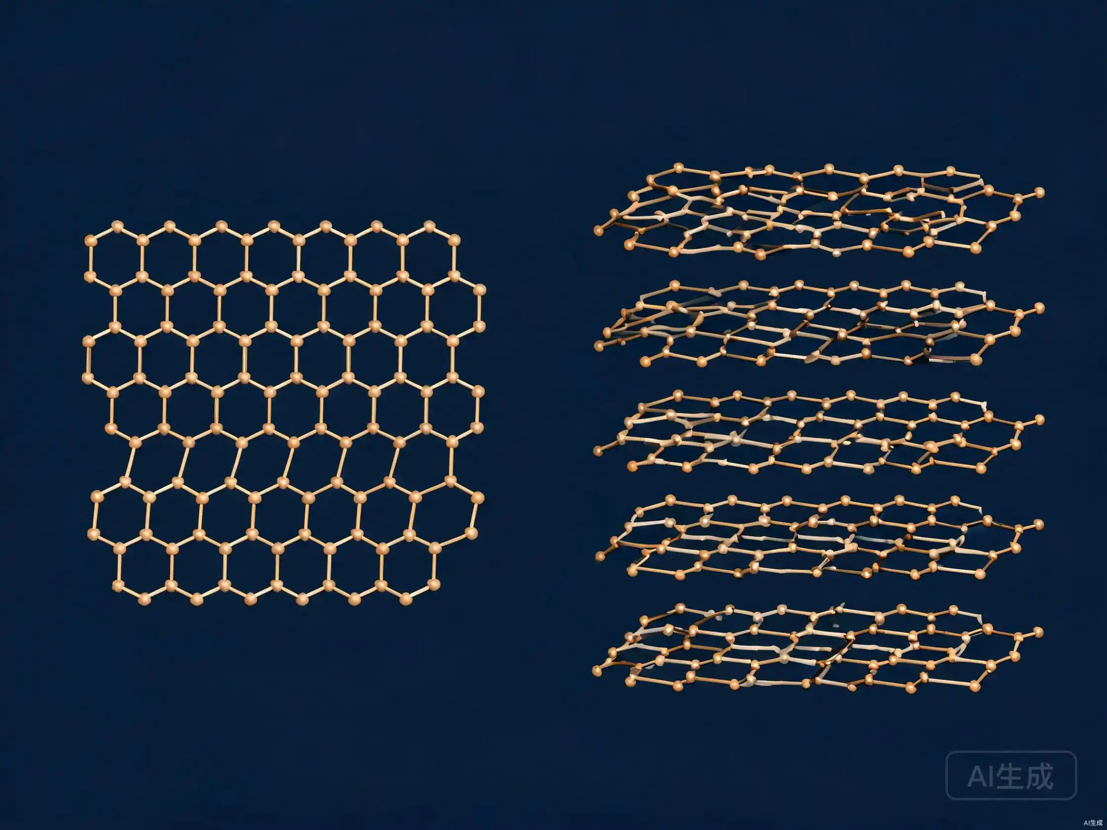 Side-by-side comparison of single-layer graphene and stacked graphite layers