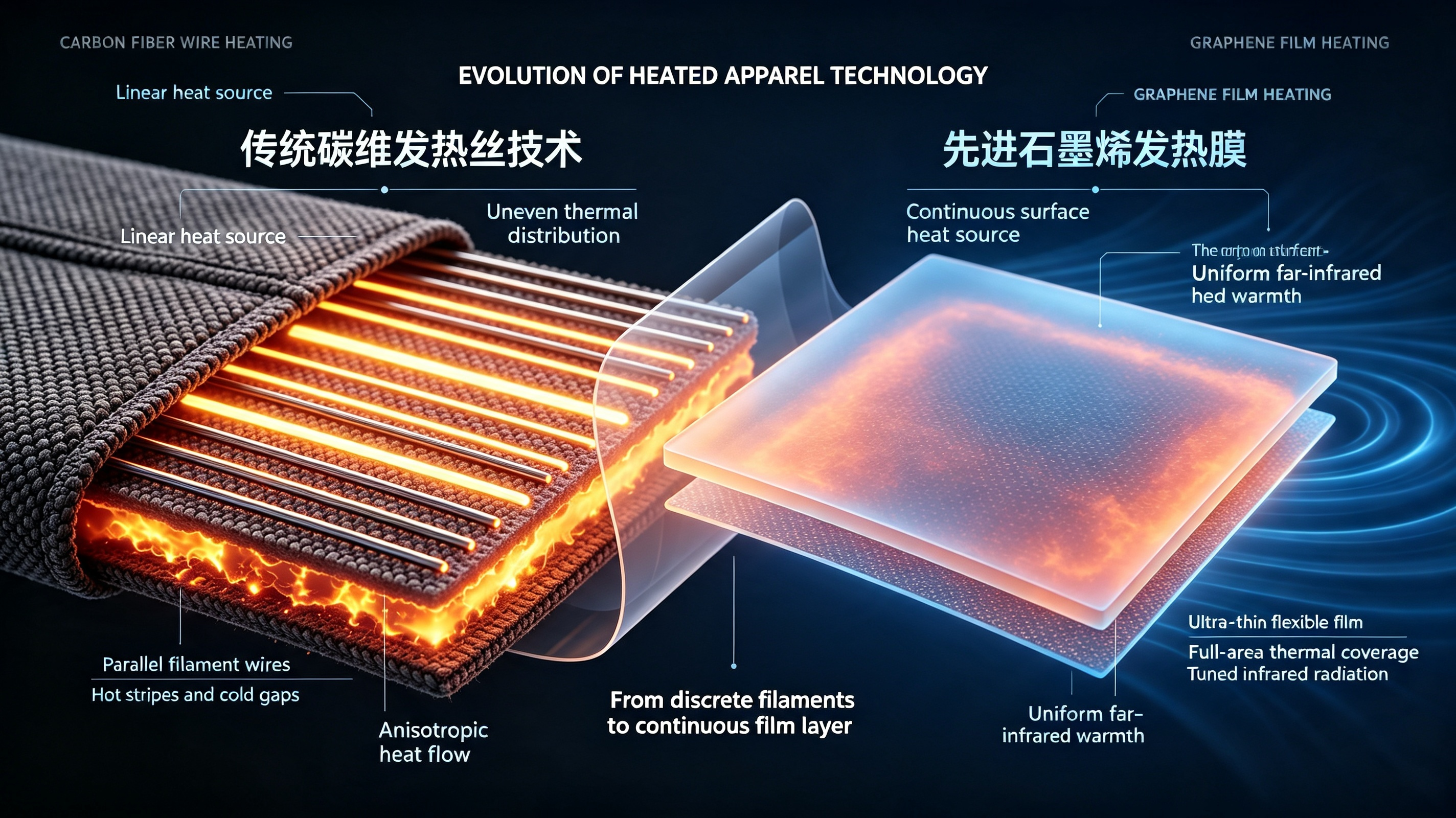 Evolution of thermal technology from traditional wire heating to graphene film systems in wearable apparel