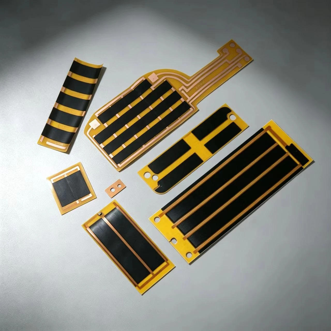 Heating-film samples with different active-area and electrode geometries