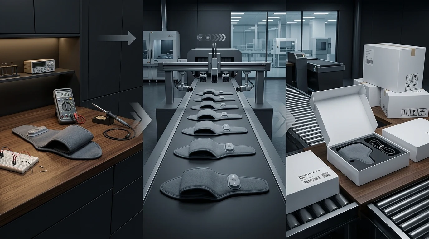 Prototype-to-production workflow for XIHE graphene heating film, from engineering bench validation through automated assembly to packaged product ready for delivery
