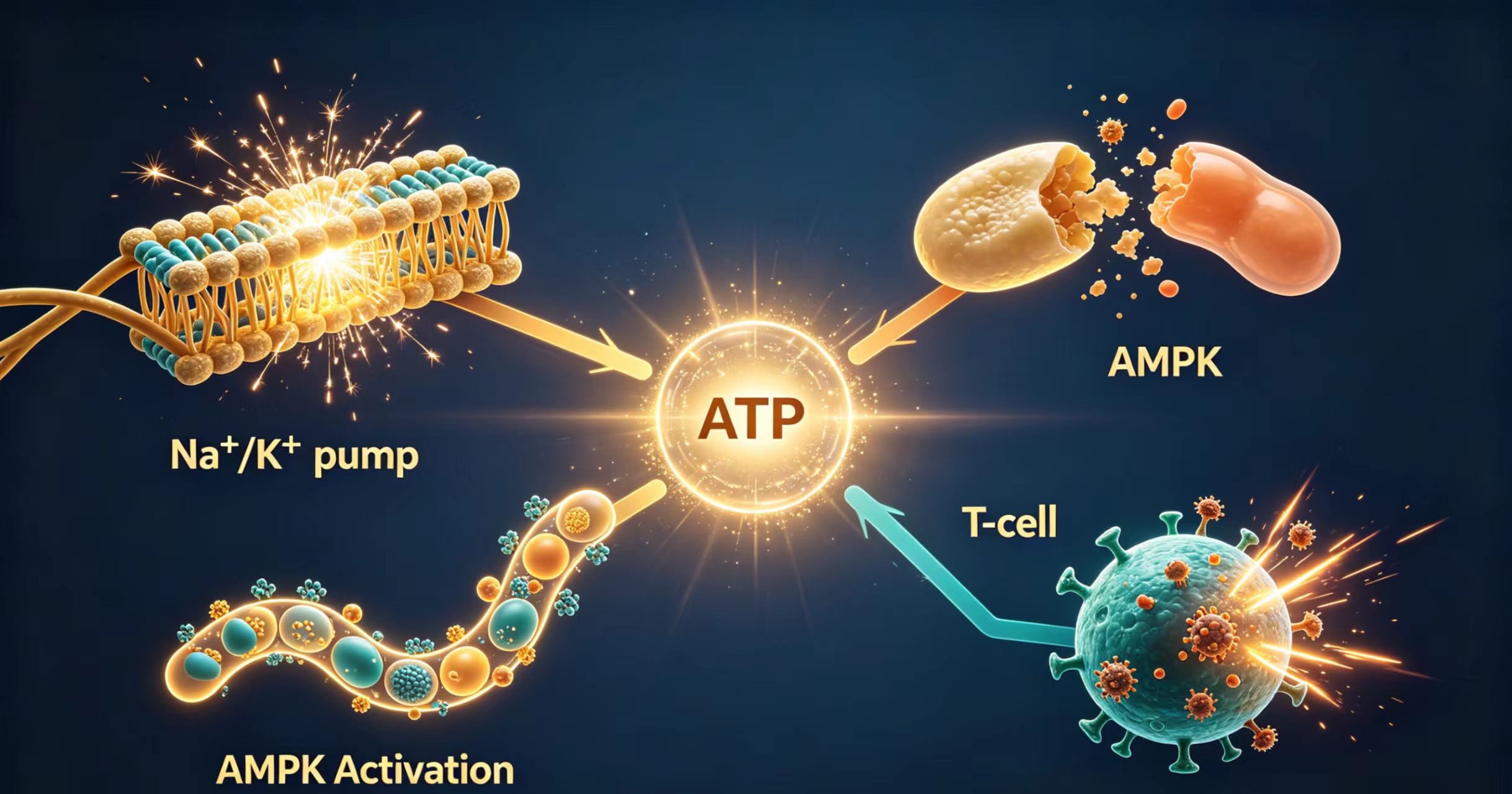 XIHE ATP powers recovery and regeneration - Na/K pumps, AMPK pathways, and T-cell immune response